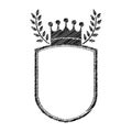 Striped monochrome shield contour with crown and olive branch