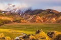 Striped mountains of rhyolite covered sunshine