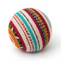 Striped multicolored wool fabric sphere isolated on white background Royalty Free Stock Photo