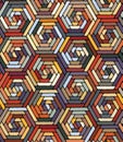 Seamless geometric pattern. Hexagonal elements are made with small multicolor tiles. Vector illustration. Royalty Free Stock Photo