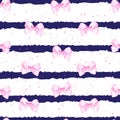 Striped nautical vector background with fancy pink bows