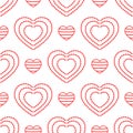 Striped and openwork hearts. Seamless pattern for women.