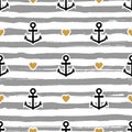 Striped pattern marine. Anchors and hearts