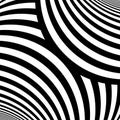 Striped pattern. Repeated white color wavy lines on black background. Curves abstract wallpaper. Vector illustration