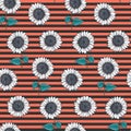 Striped pattern with white sketch sunflowers