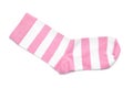 Striped pink sock isolated on white, top view Royalty Free Stock Photo