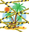 Striped protective tape prohibiting tourist trips abroad on vacation due to the coronavirus covid-19 epidemic vector illustration