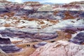 Striped purple sandstone formations of Blue Mesa badlands in Petrified Forest National Park Royalty Free Stock Photo