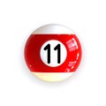 Striped red Pool Billiard Ball Number Eleven 11 Isolated on White Background. Royalty Free Stock Photo