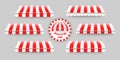 Striped, red and white awnings set.