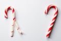 Striped red and white candy canes on white background, sugar, sweets, winter Royalty Free Stock Photo