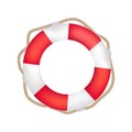 Striped Red and White Lifebuoy with Rope Around Royalty Free Stock Photo