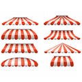 Striped red and white sunshade awning - cafe and shop awnings