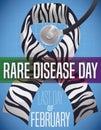 Striped Ribbon with Stethoscope to Celebrate Rare Disease Day, Vector Illustration