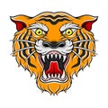 Striped Roaring Tiger Muzzle as Old School Badge Vector Illustration