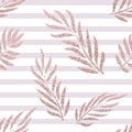 Striped rose gold tropical leaves seamless pattern