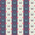 Striped seamless pattern with butterflies and vertical thick and thin oblique lines on crumpled paper.