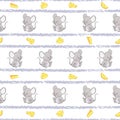 Striped seamless pattern with cute mice and cheese.