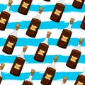 Striped seamless pattern with horizontal line and pirate rum. Template for wallpaper, wrapping, textile, fabric. Cartoon. Vector