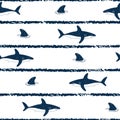 Striped seamless shark pattern. Vector sea background. Royalty Free Stock Photo