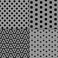 Striped shapes geometric seamless pattern set in black and white, vector Royalty Free Stock Photo