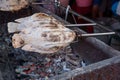 Striped snakehead fish grilled with salt. Pomegranate fish with salt and then burned for sales in the market. Thai style street f Royalty Free Stock Photo