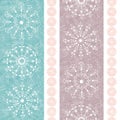 Striped snowflake winter design with pastel blue and dusky pink colors. Seamless vector pattern on white color wash. For Royalty Free Stock Photo