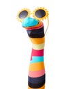 Striped sock puppet with sunglasses