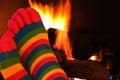 Striped socks by fireplace Royalty Free Stock Photo