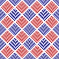 Striped squares blue red and white geometric abstract seamless pattern, vector