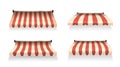 Striped Store Awnings Set, Realistic 3d Vector Tents Add Charm With Vibrant Patterns, Sheltering From Sun Or Rain