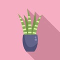 Striped succulent icon flat vector. House pot