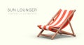 Striped sun lounger for relaxing outside. Wooden deck chair for sunbathing