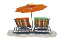 Isolated sun lounges with parasol