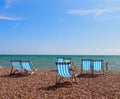 Deckchairs on the beach in Brighton, England