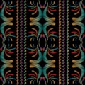 Striped tapestry floral seamless pattern. Embroidery damask flow