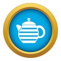 Striped teapot icon blue vector isolated