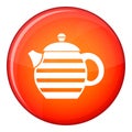 Striped teapot icon, flat style