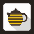 Striped teapot icon, flat style