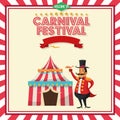 Striped tent and circus man of carnival design