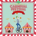 Striped tent and clown of carnival design