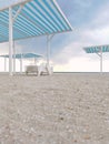 The Striped tent on an empty beach