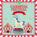 Striped tent and horse of carnival design