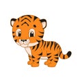 Striped tiger. Cute character. Colorful vector illustration. Cartoon style. Isolated on white background. Design element. Template Royalty Free Stock Photo