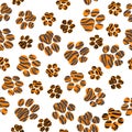 Striped tiger paw prints. Seamless pattern