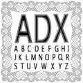 Striped titular letters. Vector alphabet. Striped font in a lace frame. Royalty Free Stock Photo