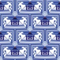 Striped tribal ethnic vector seamless pattern. Floral ornamental greek background. Repeat blue backdrop. Geometric greek Royalty Free Stock Photo