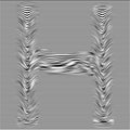 Striped typeface with geometrical pattern letter H of a latin font. Vector lettering with glitch effect, black horizontal distorte