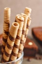 Striped wafer rolls, delicious chocolate snack