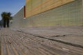 Striped wall and wooden floor looking into perspective i